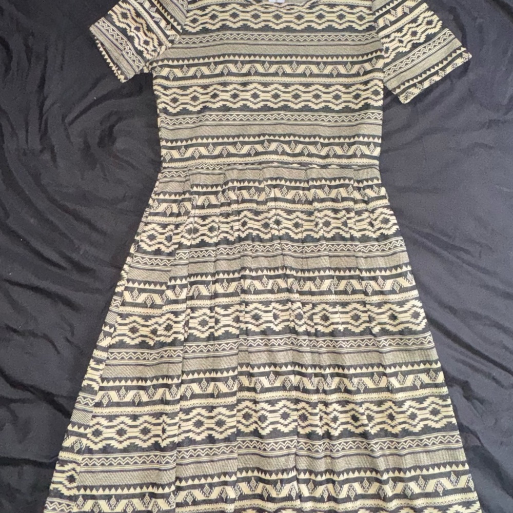 LuLaRoe Amelia Black and Cream Patterned Midi Dress
